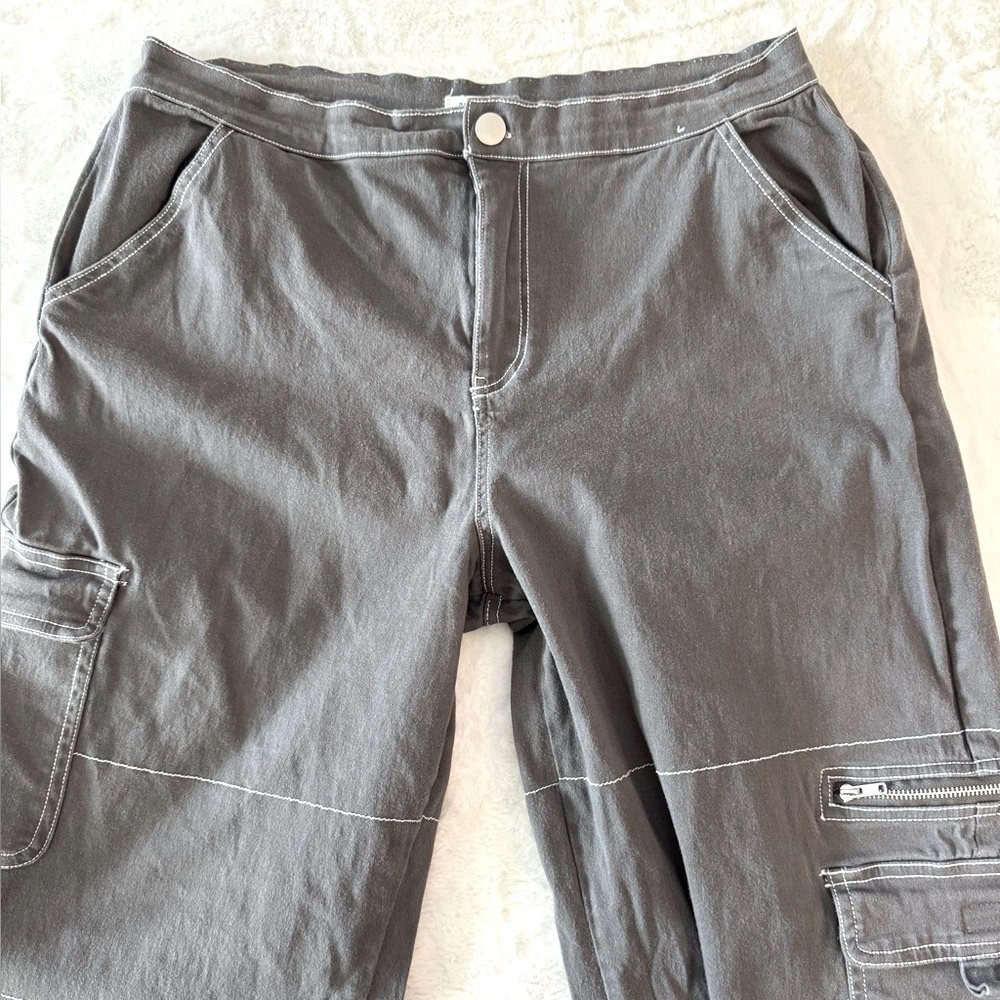 Rachel Paige Gray Twill Cargo Tapered Jogger Street Utility Pants- size XL